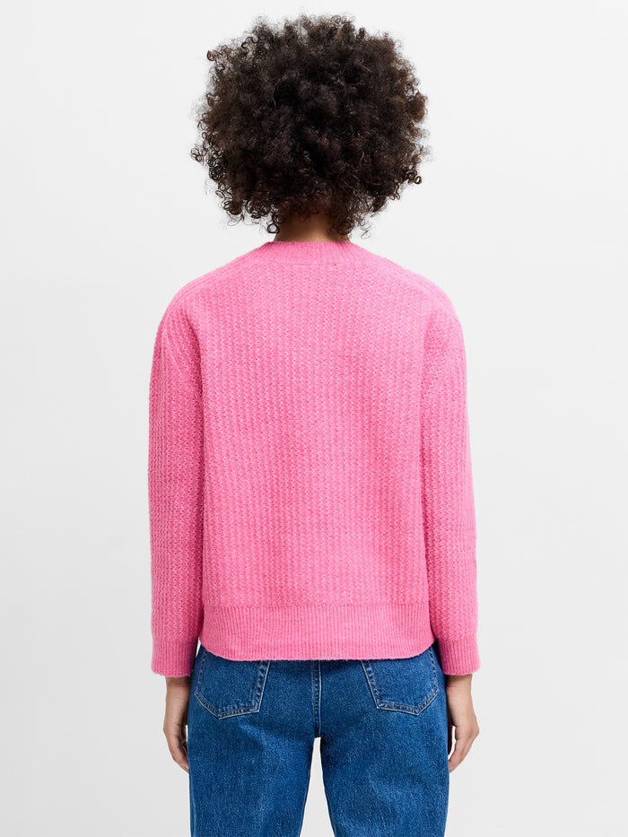 Kezia Pink Textured Knit V-Neck Jumper