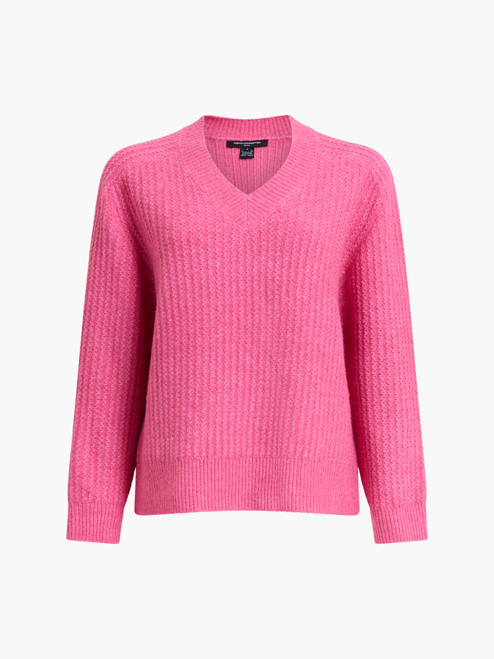 Kezia Pink Textured Knit V-Neck Jumper