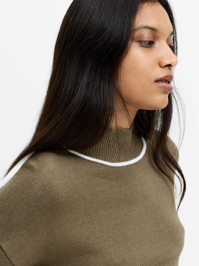 Jordan Khaki Green Contrast Trim Knit Jumper
