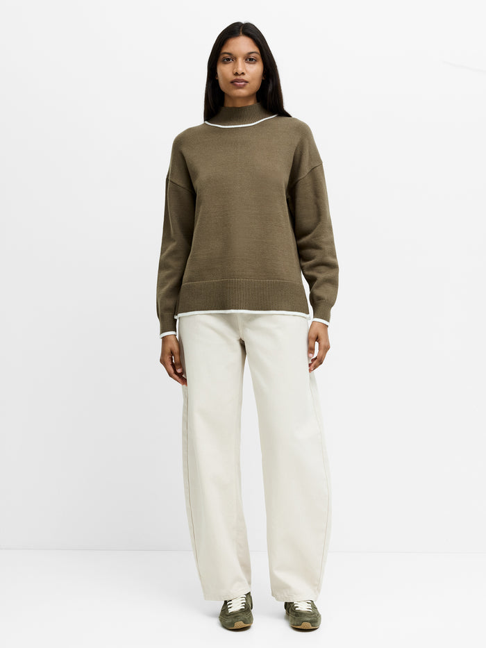 Jordan Khaki Green Contrast Trim Knit Jumper