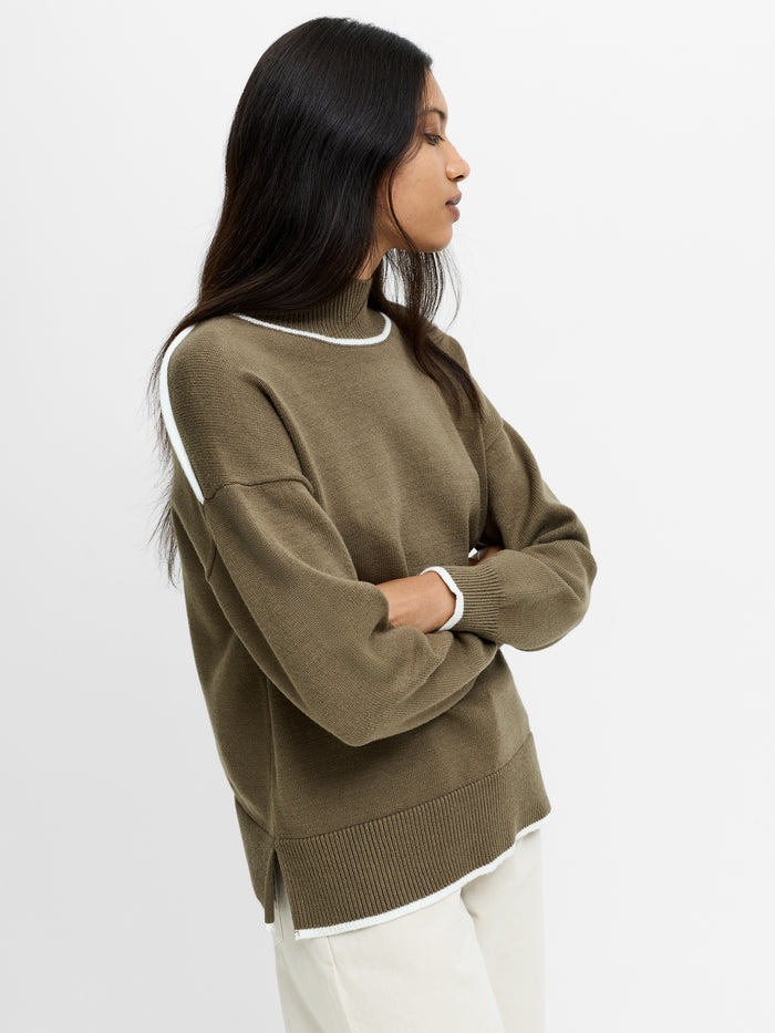 Jordan Khaki Green Contrast Trim Knit Jumper