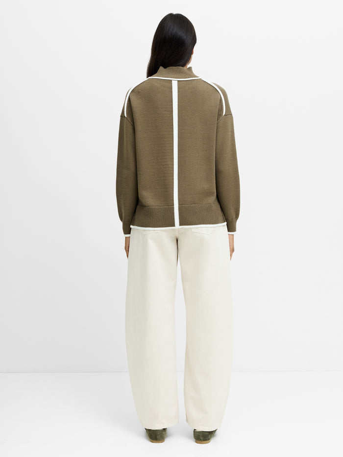 Jordan Khaki Green Contrast Trim Knit Jumper