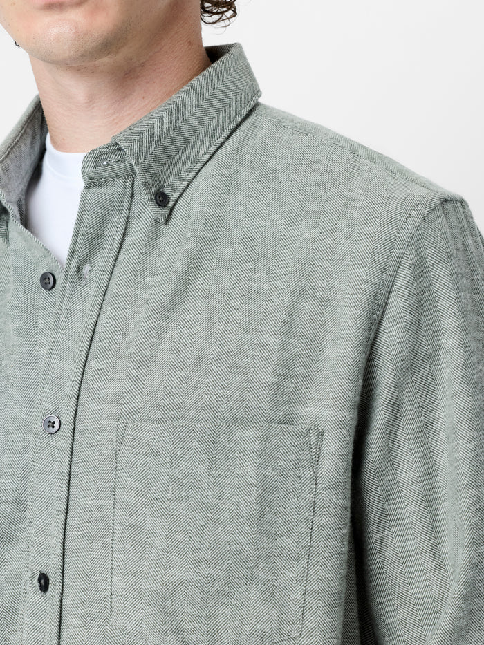 Khaki Herringbone Flannel Long Sleeve Shirt