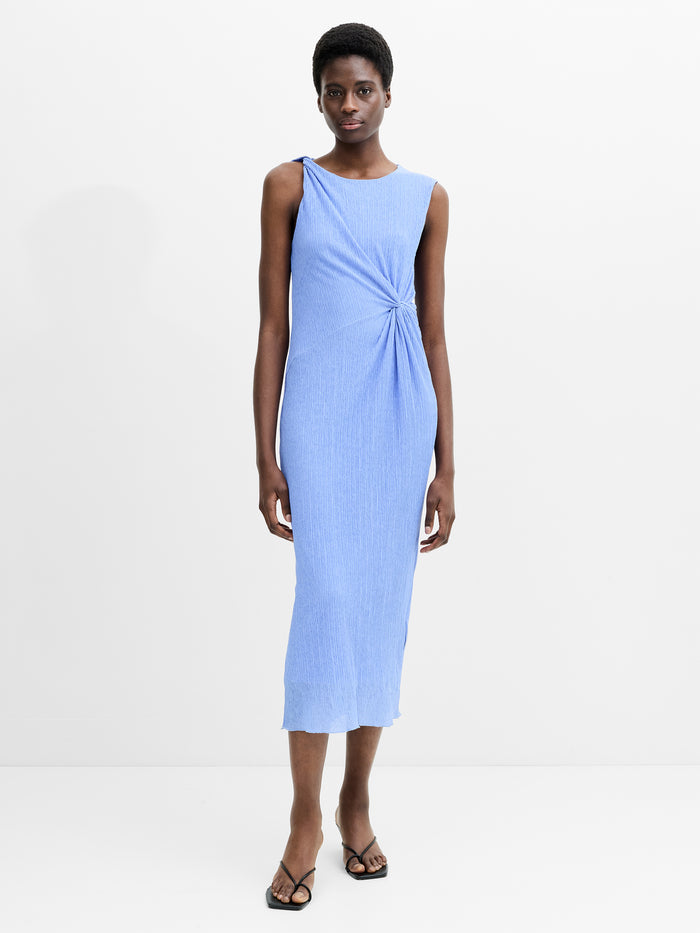 Kiama Plisse Side Twist Blue Midi Dress