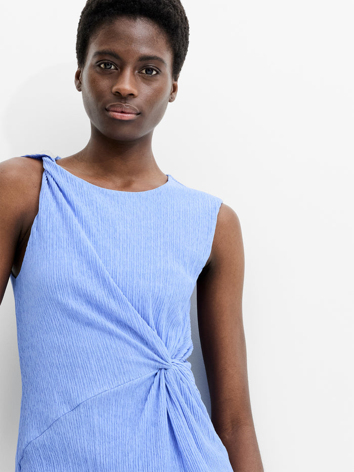 Kiama Plisse Side Twist Blue Midi Dress