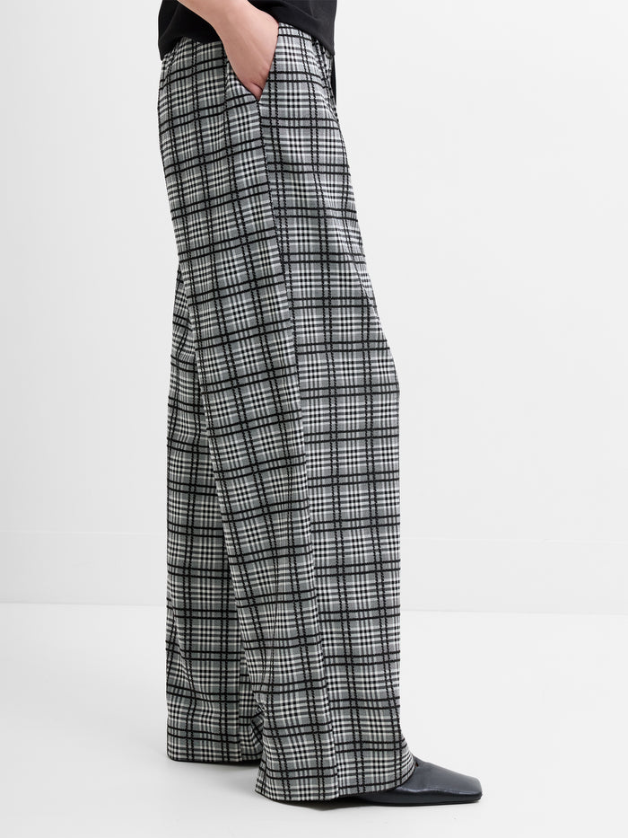 Kira Checks Wide Leg Pleated Trousers