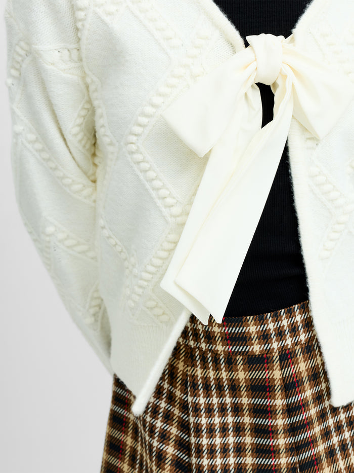 Kitty Cream Bobble Knit Bow Cardigan