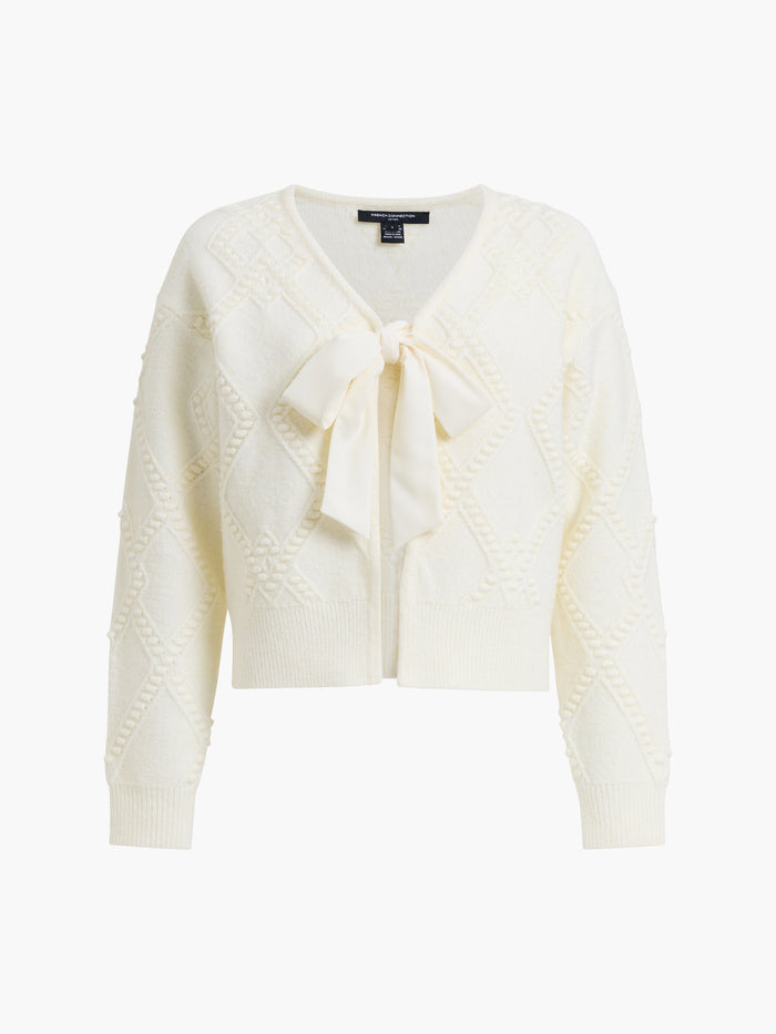 Kitty Cream Bobble Knit Bow Cardigan