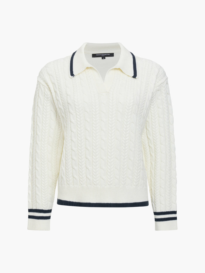 Klara White Cable Knit Polo Jumper