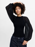 Krista Black Pleated Sleeve Knit Top