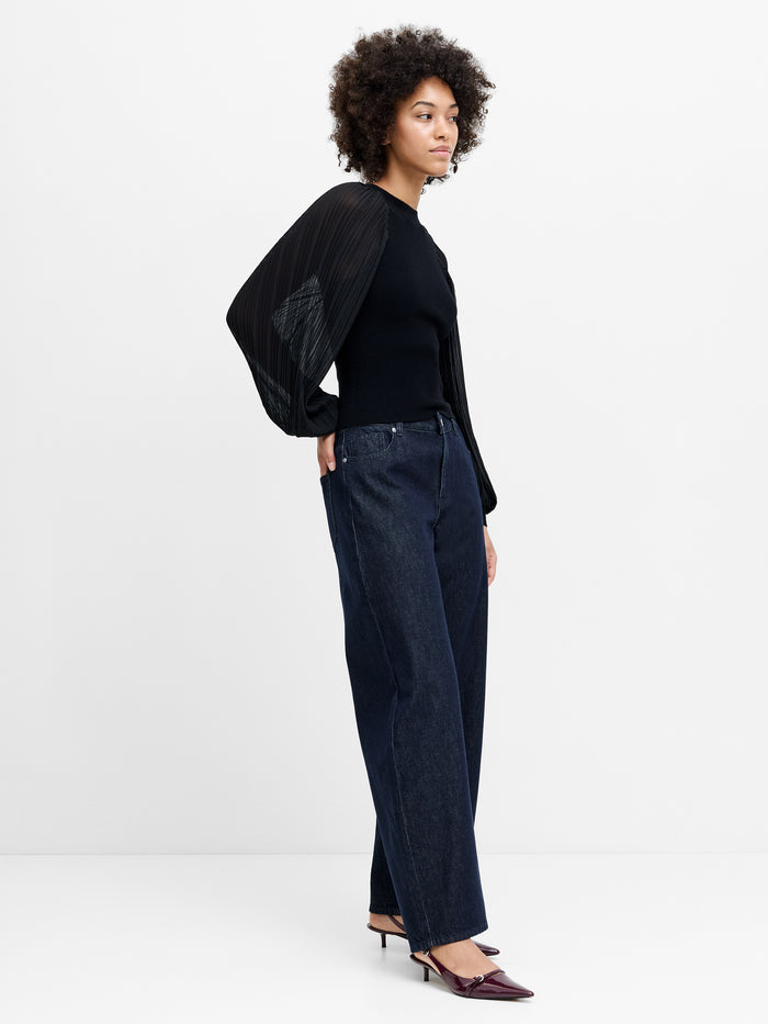 Krista Black Pleated Sleeve Knit Top