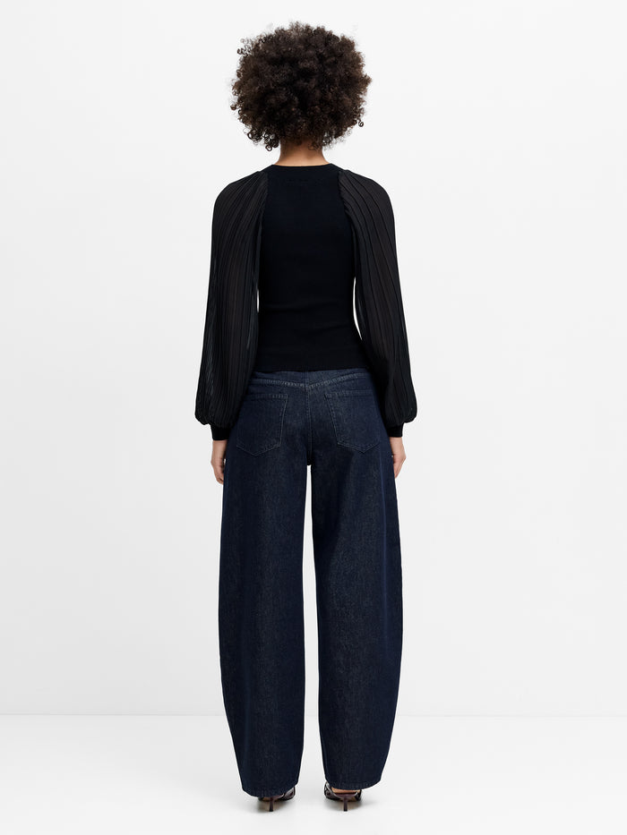 Krista Black Pleated Sleeve Knit Top