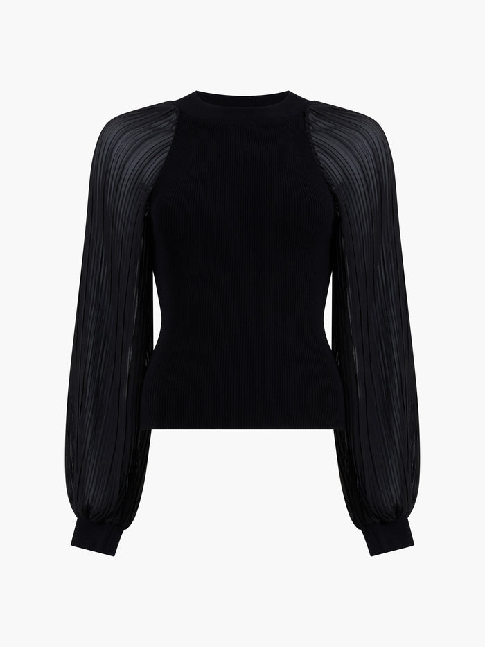 Krista Black Pleated Sleeve Knit Top