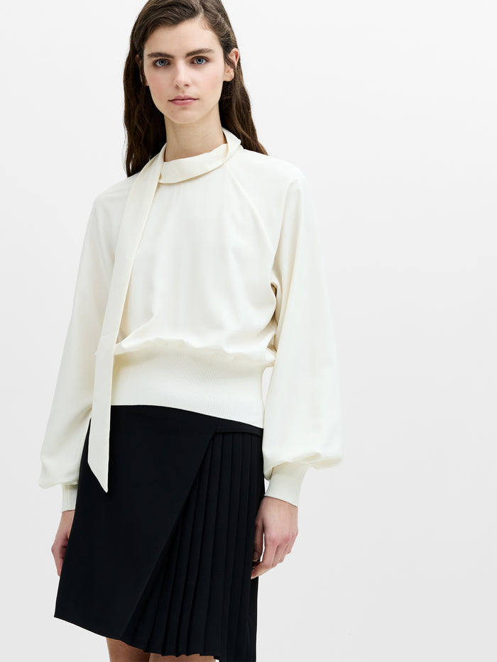Krista Cream Scarf Neck Fitted Top