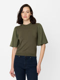 Krista Khaki Green Knit Flutter Sleeve Top