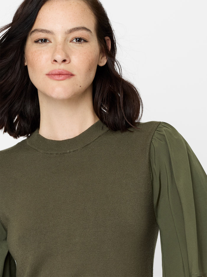 Krista Khaki Green Knit Flutter Sleeve Top