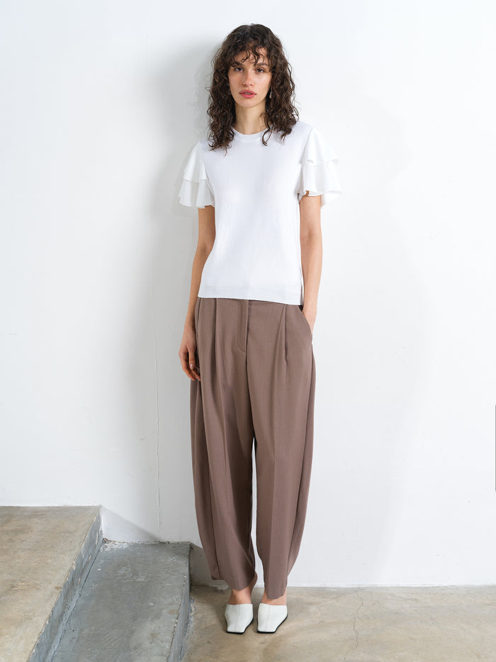 Krista Knit Mix Flutter Sleeve White Top