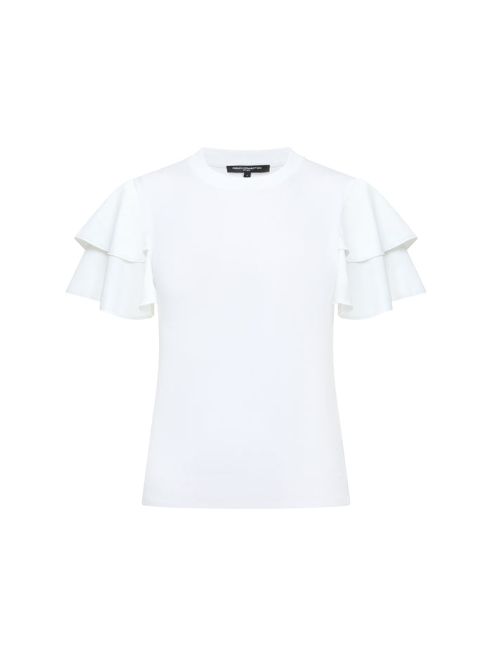 Krista Knit Mix Flutter Sleeve White Top