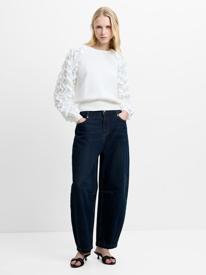 Krista Knit Mix Ruffled Sleeve White Jumper
