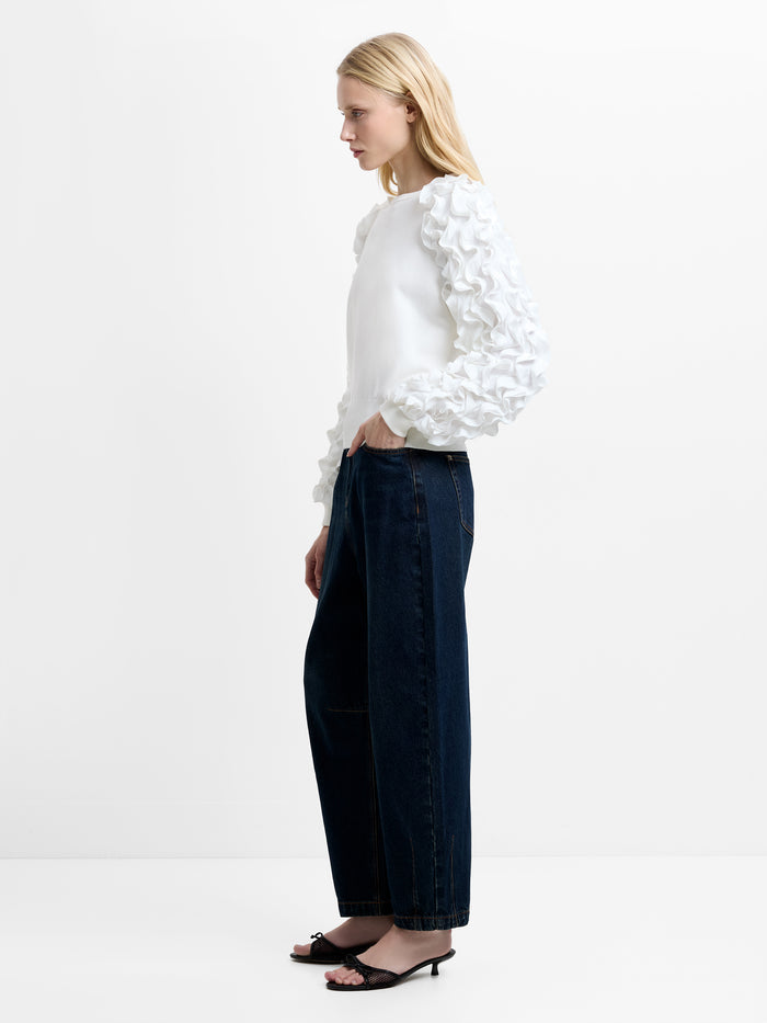 Krista Knit Mix Ruffled Sleeve White Jumper