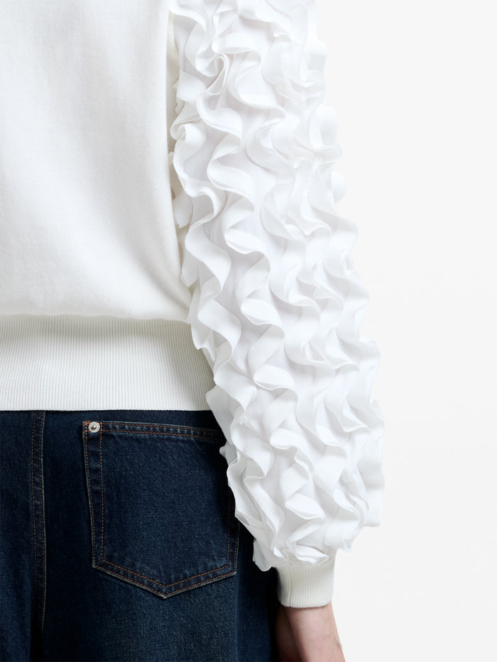 Krista Knit Mix Ruffled Sleeve White Jumper