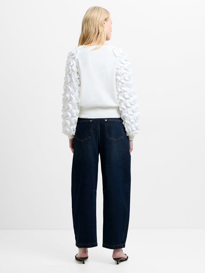 Krista Knit Mix Ruffled Sleeve White Jumper
