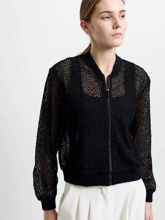 Krista Lace Mix Knit Bomber Jacket
