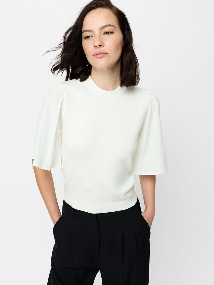 Krista White Knit Flutter Sleeve Top