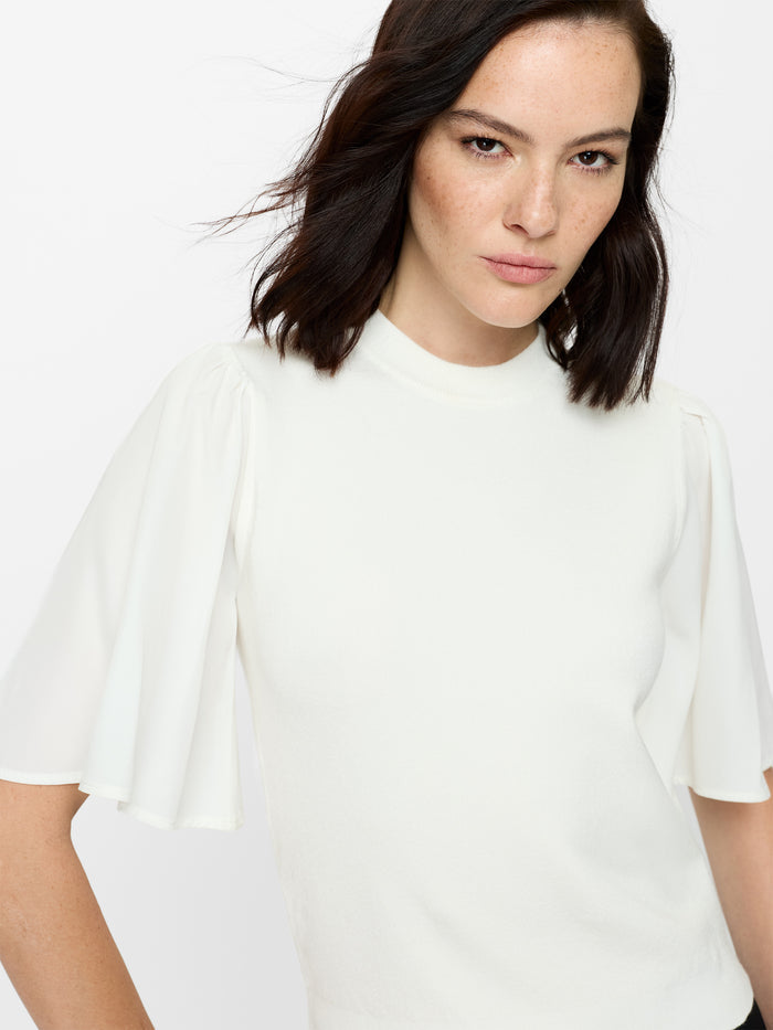 Krista White Knit Flutter Sleeve Top