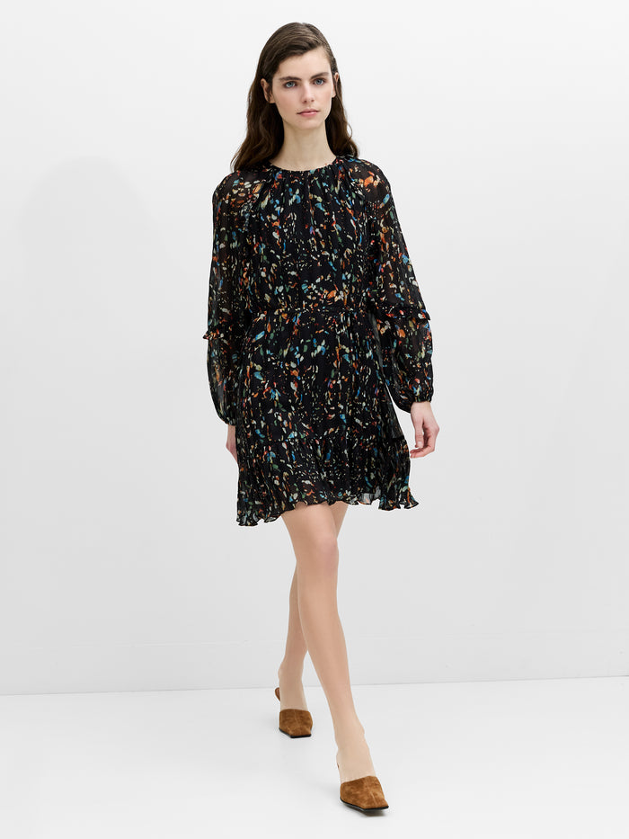 Kylie Black Abstract Printed Ruffle Mini Dress