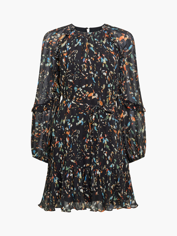 Kylie Black Abstract Printed Ruffle Mini Dress