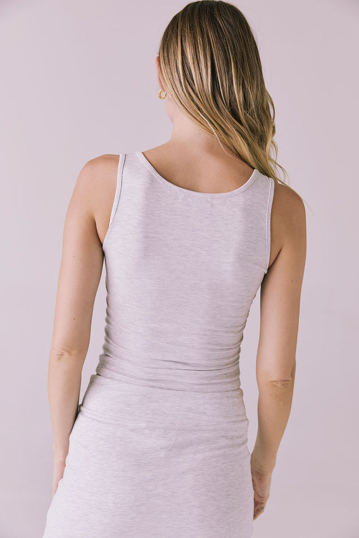 Back view of Chaser Brand Lander Light Heather Gray Tank showing clean lines and classic racer-inspired back
