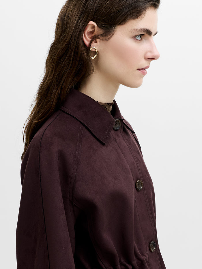 Laney Brown Faux Suede Cinched Waist Short Coat