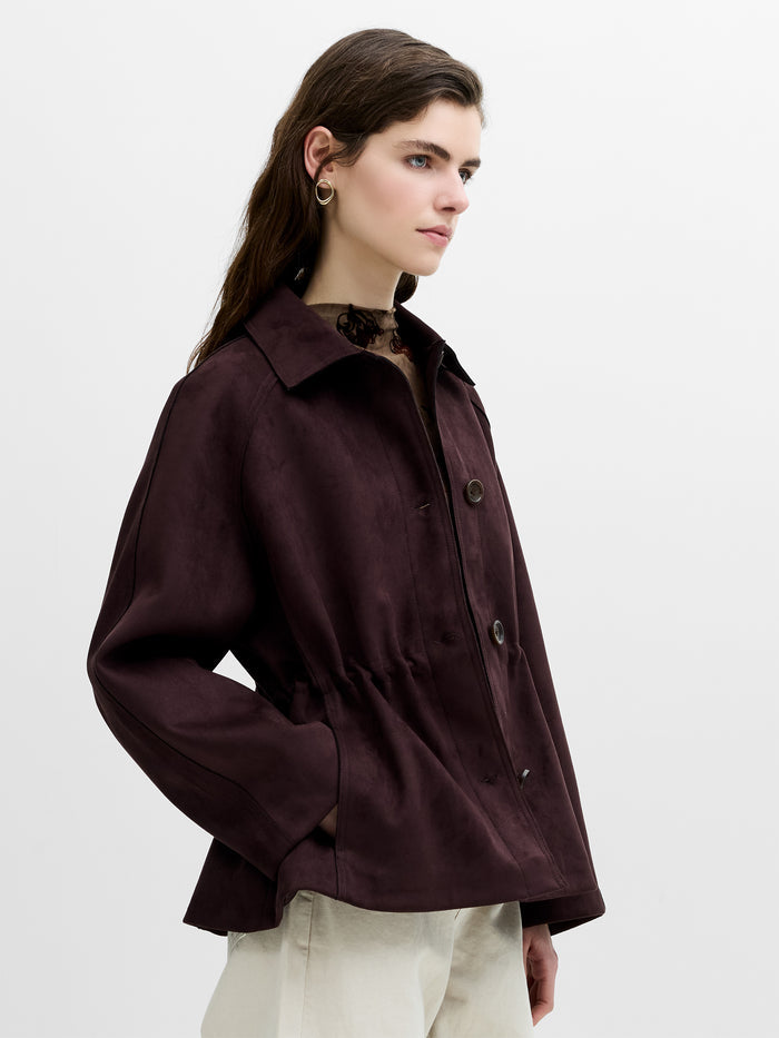 Laney Brown Faux Suede Cinched Waist Short Coat