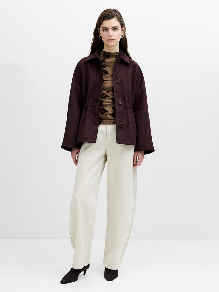 Laney Brown Faux Suede Cinched Waist Short Coat