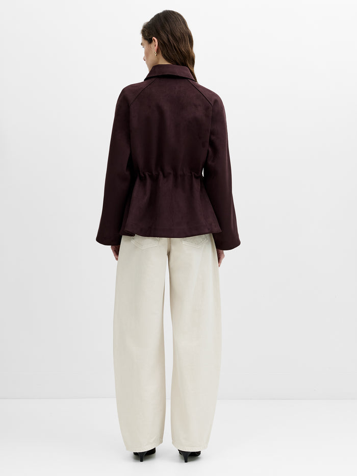 Laney Brown Faux Suede Cinched Waist Short Coat