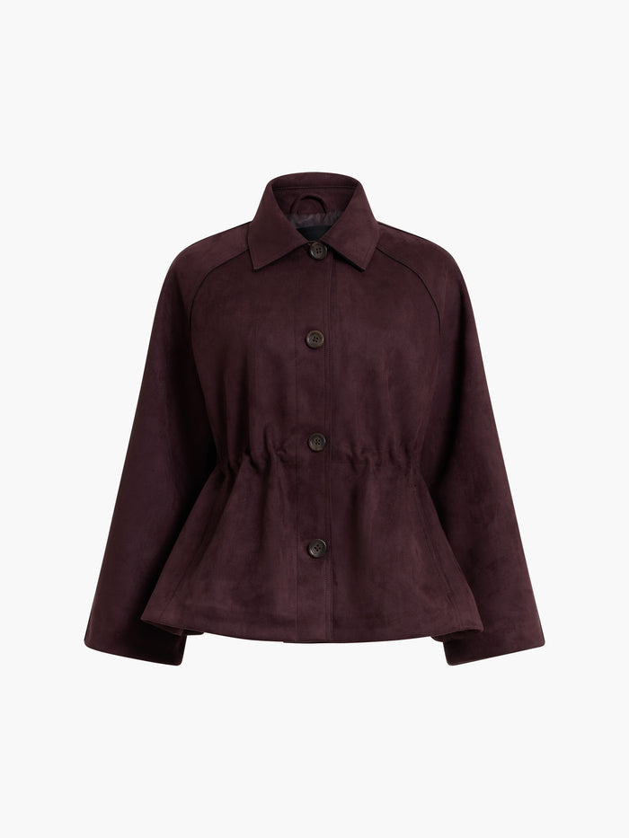 Laney Brown Faux Suede Cinched Waist Short Coat