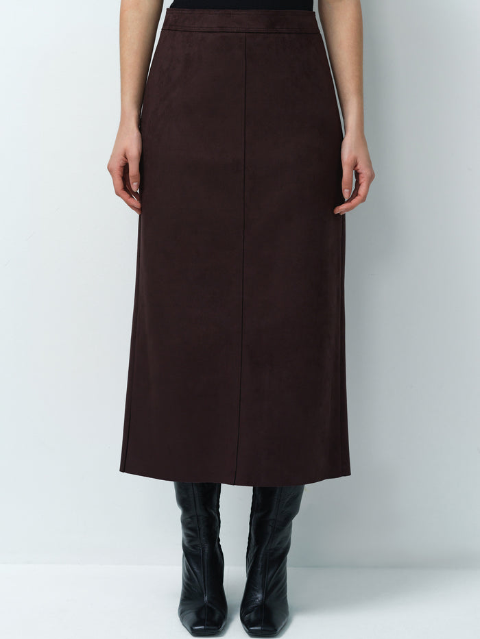 Laney Brown Faux Suede Midi Skirt