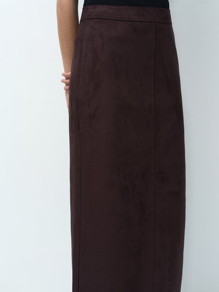 Laney Brown Faux Suede Midi Skirt