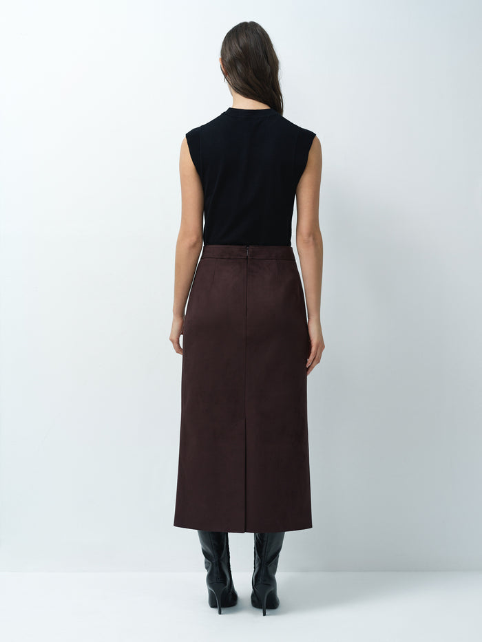 Laney Brown Faux Suede Midi Skirt