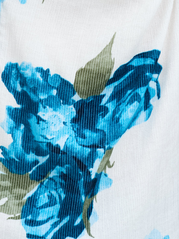 Lara Blue Floral Print Crinkle Raglan Sleeve Blouse