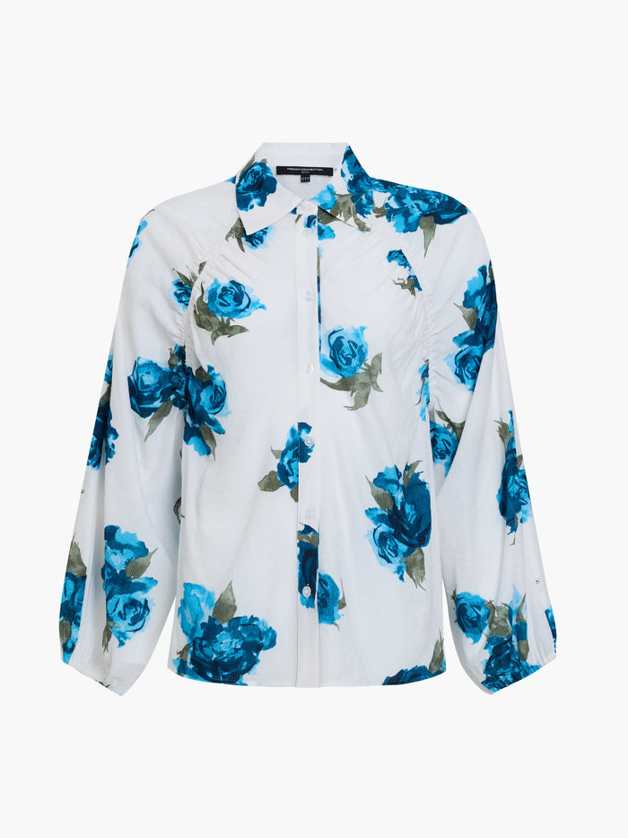 Lara Blue Floral Print Crinkle Raglan Sleeve Blouse