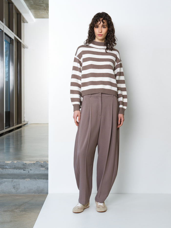 Larisa Knit Mock Neck Taupe Striped Jumper