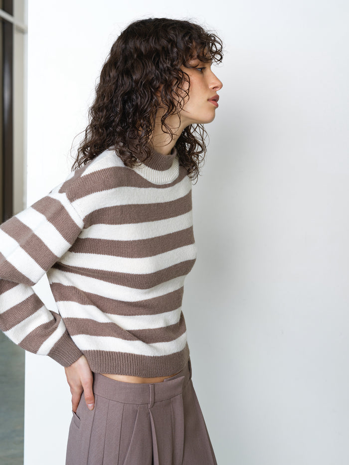 Larisa Knit Mock Neck Taupe Striped Jumper