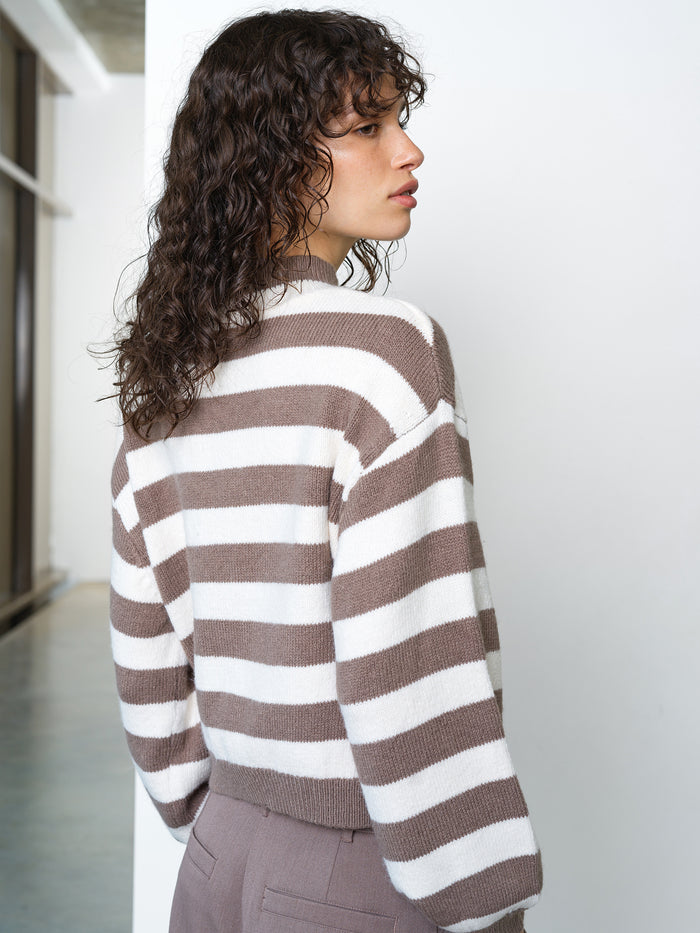 Larisa Knit Mock Neck Taupe Striped Jumper