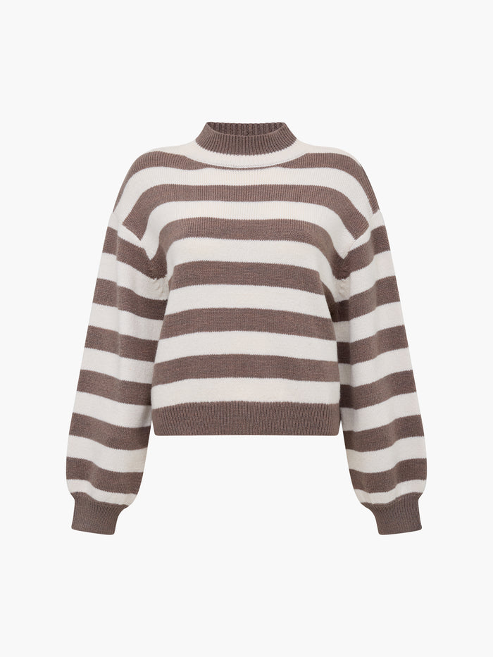 Larisa Knit Mock Neck Taupe Striped Jumper