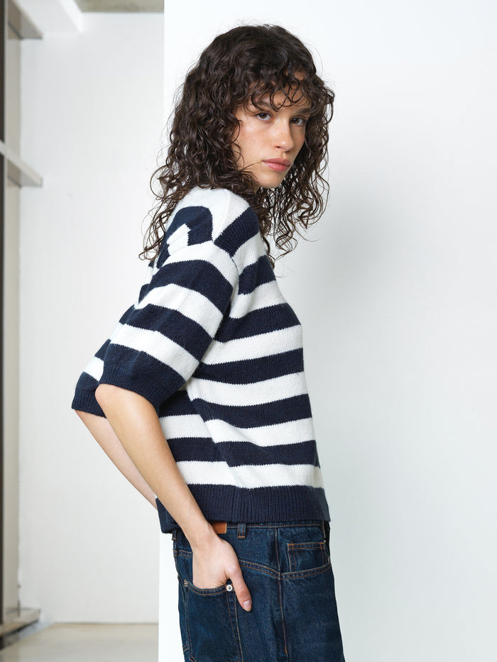 Larisa Knit Short Sleeve Monochrome Striped Jumper