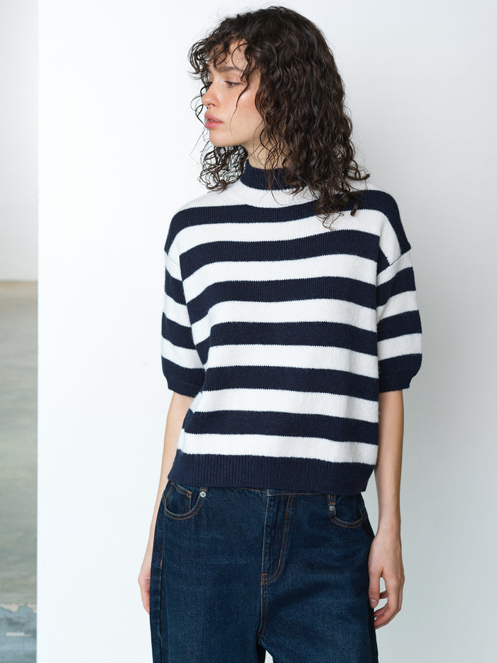 Larisa Knit Short Sleeve Monochrome Striped Jumper