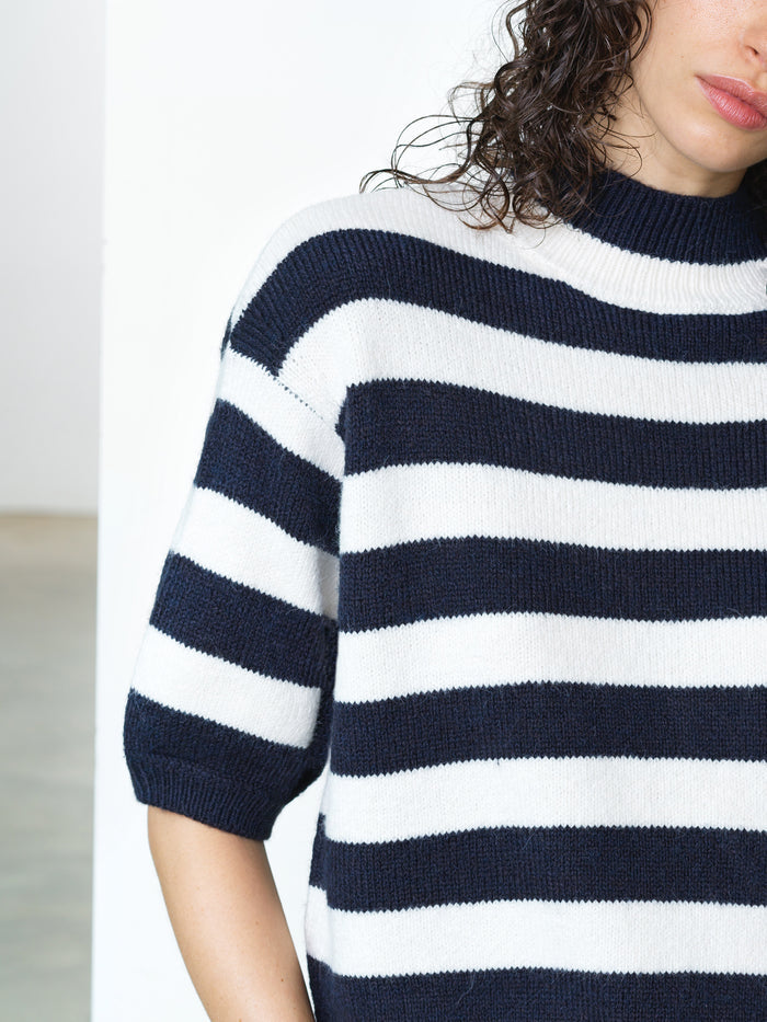 Larisa Knit Short Sleeve Monochrome Striped Jumper