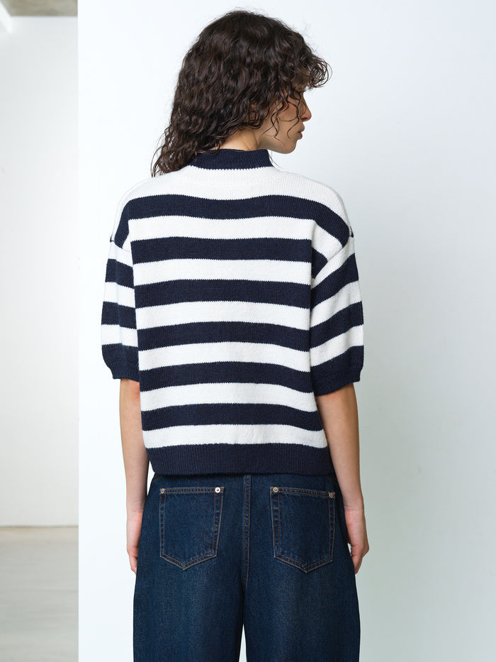 Larisa Knit Short Sleeve Monochrome Striped Jumper